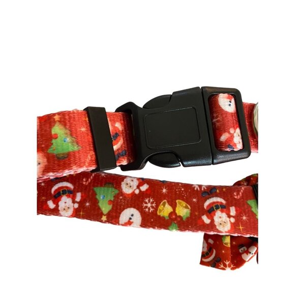 Dog Collar Large Red Santa Claus Christmas Bow Flower Adjustable - Picture 5 of 9